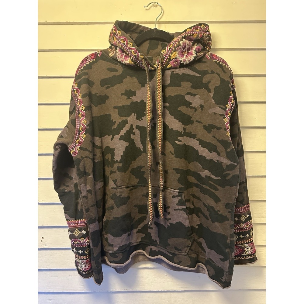 Johnny Was Valmere Camo Pullover Hoodie Sweatshirt Embroidered Size M